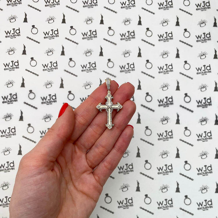 0.46CT TW. Natural Diamond Cross Pendant 10K Yellow Gold 1.6"