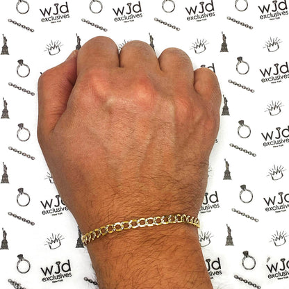 10K Gold Yellow Diamond-Cut 5mm, 6.5mm Hollow Cuban Bracelet 8"