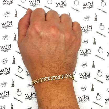 10K Gold Yellow Diamond-Cut 5mm, 6.5mm Hollow Cuban Bracelet 8"