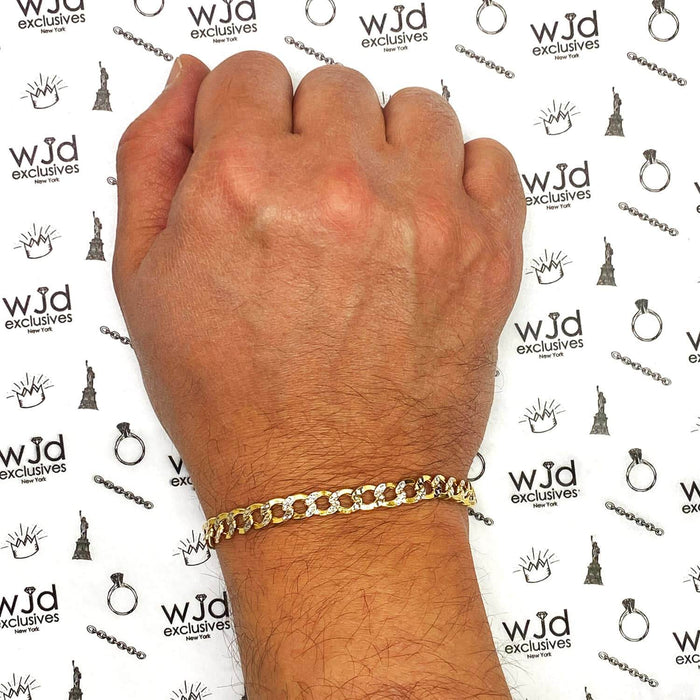 10K Gold Yellow Diamond-Cut 5mm, 6.5mm Cuban Bracelet (Hollow) 8"