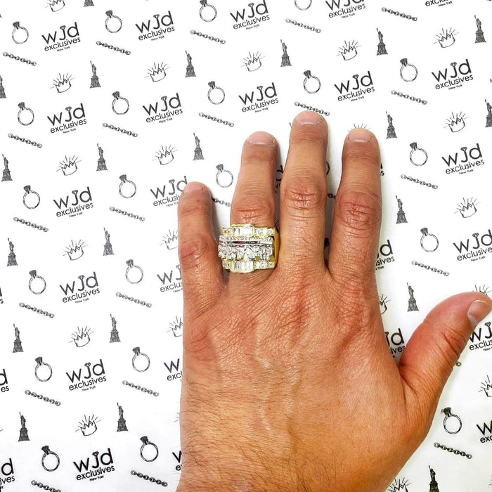 10K Gold Yellow Baguette and Round CZ Last Supper Ring