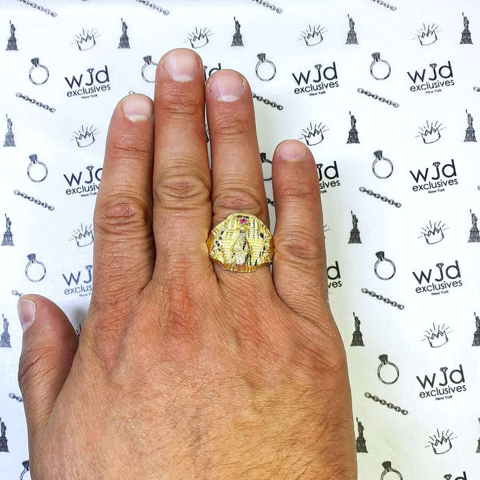 Solid 10K Gold Yellow CZ with Ruby Pharaoh Head Ring