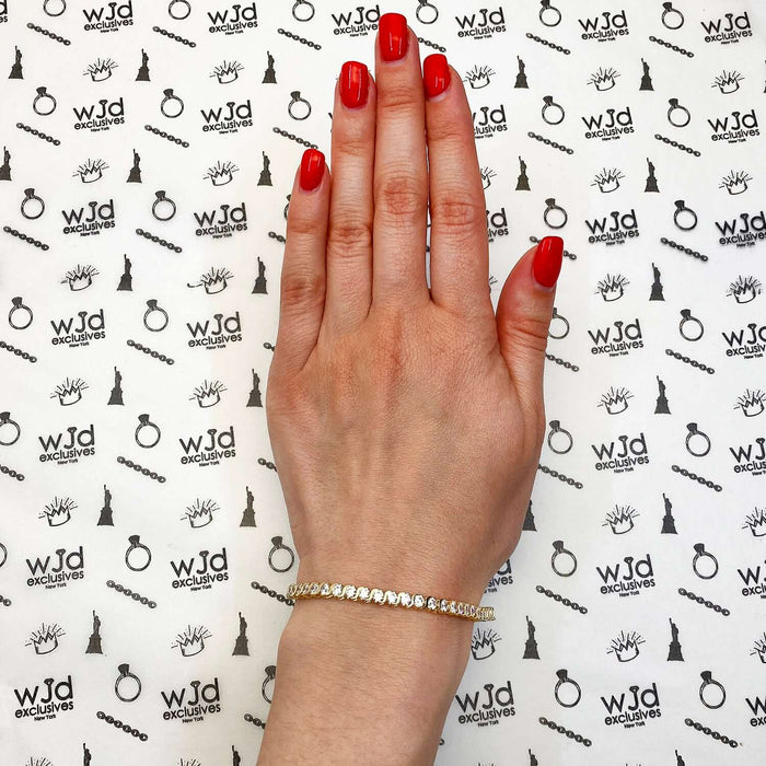 14K Yellow Gold 5.5CT CZ Round S-Link Tennis Bracelet 7.5"