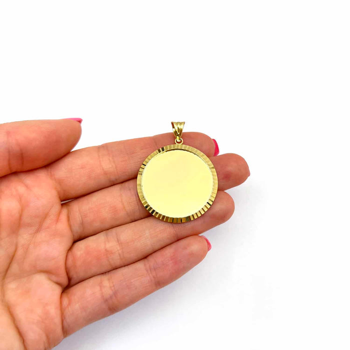 14K Gold Fluted Bezel Round Picture Memory Medallion Pendant 1.3" - 1.9" - WJD Exclusives