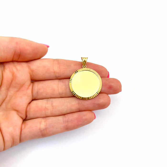 14K Gold Fluted Bezel Round Picture Memory Medallion Pendant 1.3" - 1.9" - WJD Exclusives