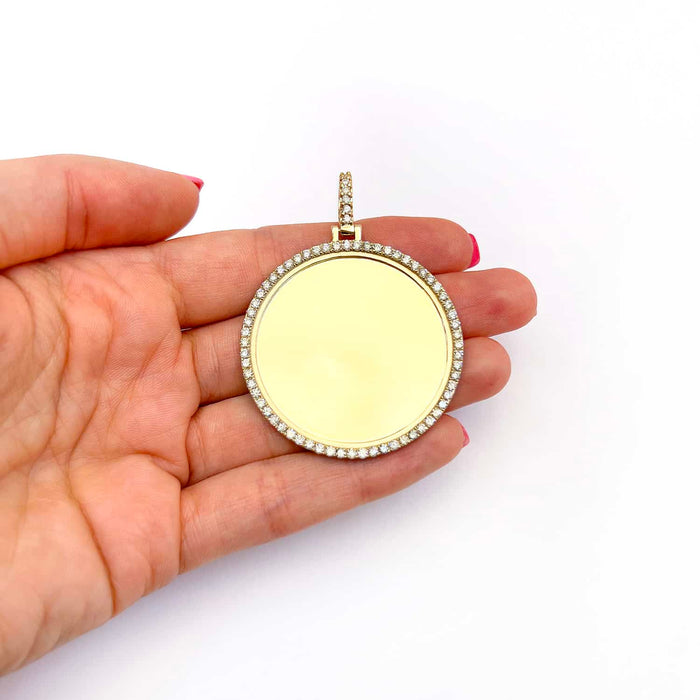 3.35CTW Natural Diamond 14K Gold Round Picture Memory Medallion Pendant 2.2" - WJD Exclusives