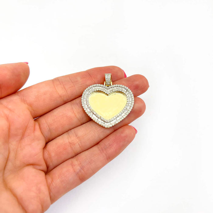 1.94CTW Natural Diamond 10K Yellow Gold Heart Picture Memory Pendant 1.3" - WJD Exclusives