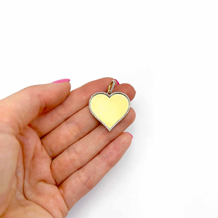 0.26CTW Natural Diamond 10K Yellow Gold Heart Picture Memory Pendant 1.3" - WJD Exclusives