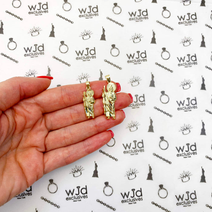 10k Gold Yellow White San Judas Diamond-Cut Pendant 1"-1.4"