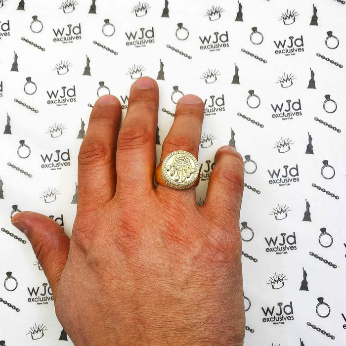 14K Yellow Gold CZ Crown Signet Ring