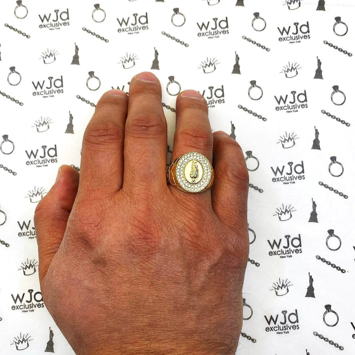 14K Yellow Gold CZ Saint Jude Nugget Oval Signet Ring