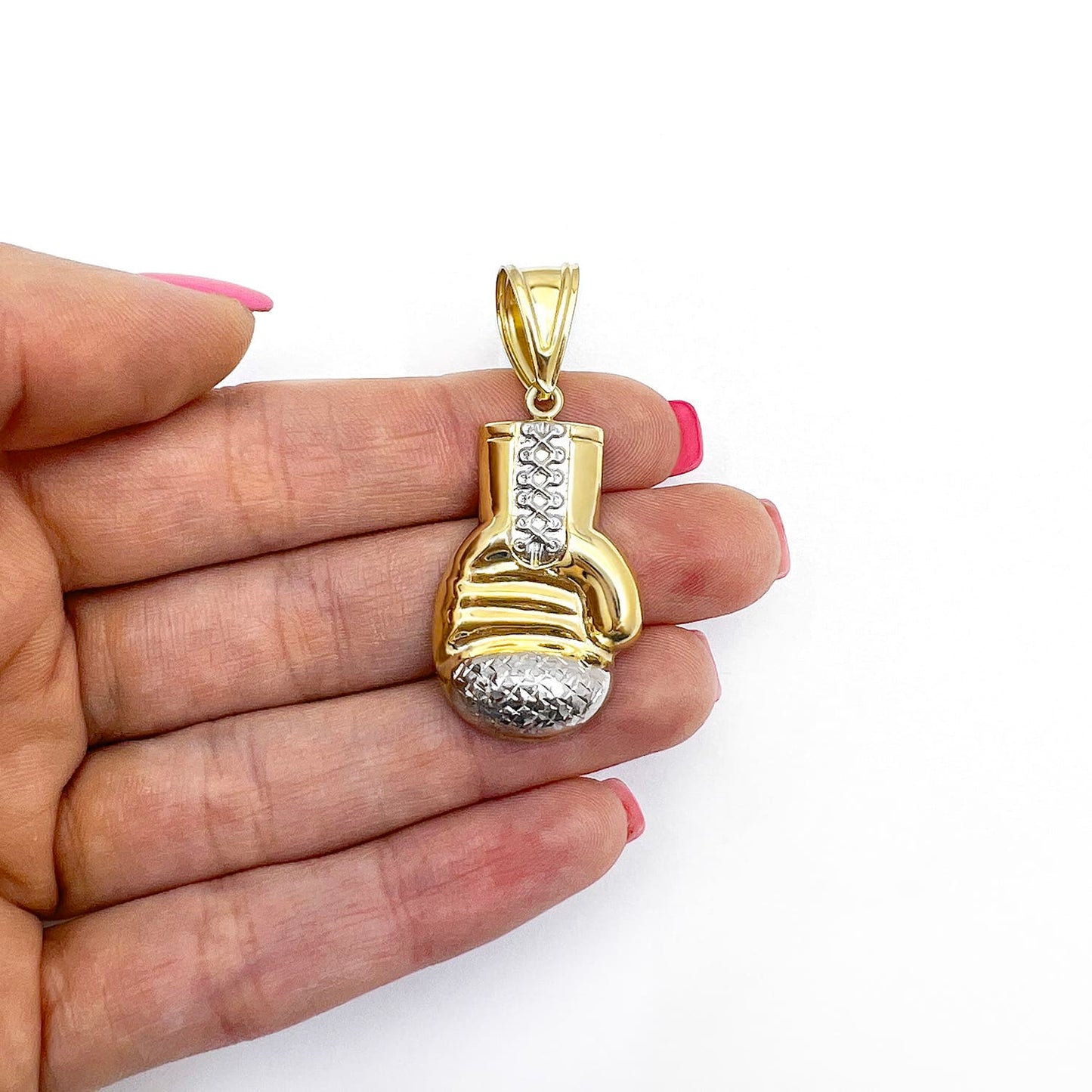 10K Yellow Gold Boxing Gloves Charm Pendant 1.5"-1.8"