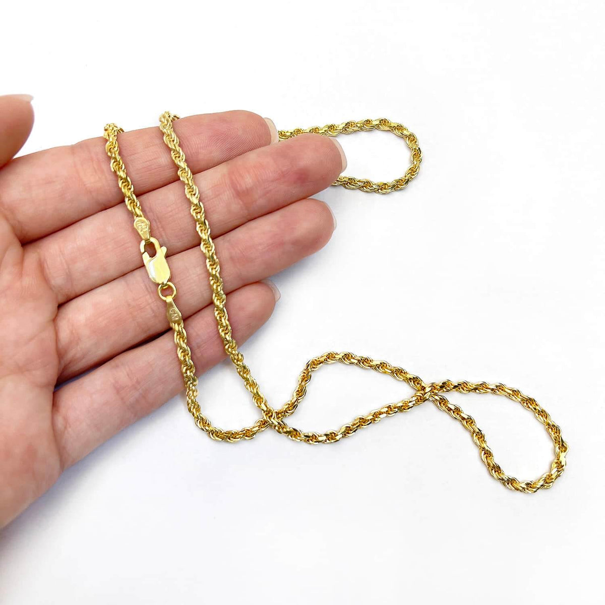 18K Yellow Gold Over Silver 2.8mm Rope Chain (Solid Links) 16" - 24" - WJD Exclusives