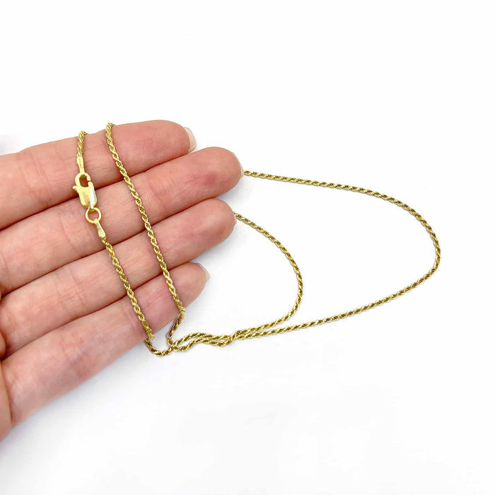 18K Yellow Gold Over Silver 1.3mm Rope Chain (Solid Links) 16" - 24" - WJD Exclusives