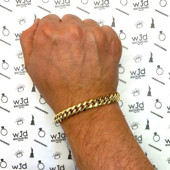 14K Gold 9mm Miami Cuban Box Clasp Bracelet (Hollow) 8.5"