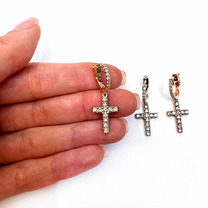 0.45CTW Natural Diamond 14K Gold Dangling Cross Hoop Earring 30mm Single Earring - WJD Exclusives