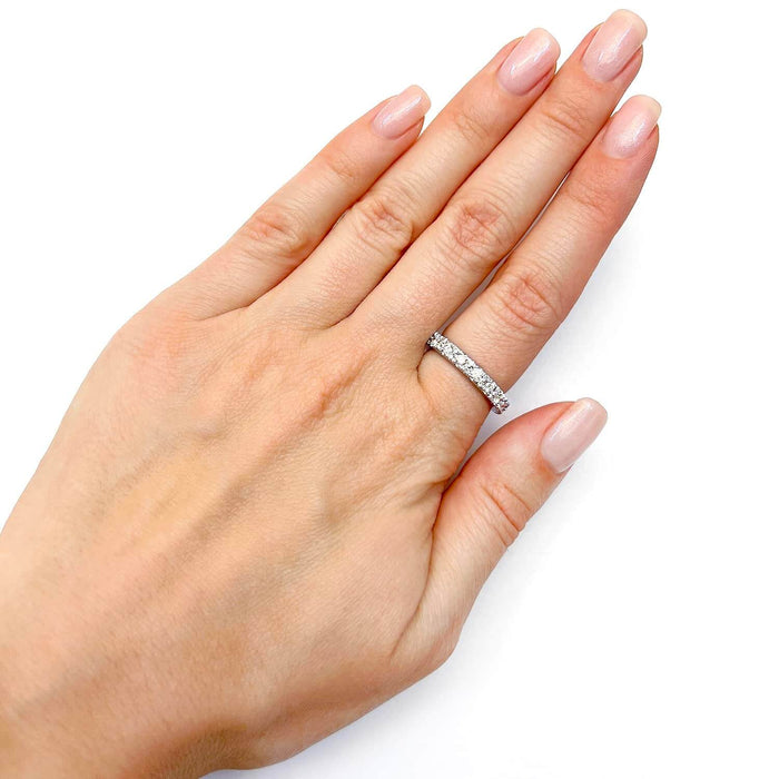 2CTW Lab-Grown Diamond French Pave 3.3mm 18K Gold White Wedding Eternity Ring