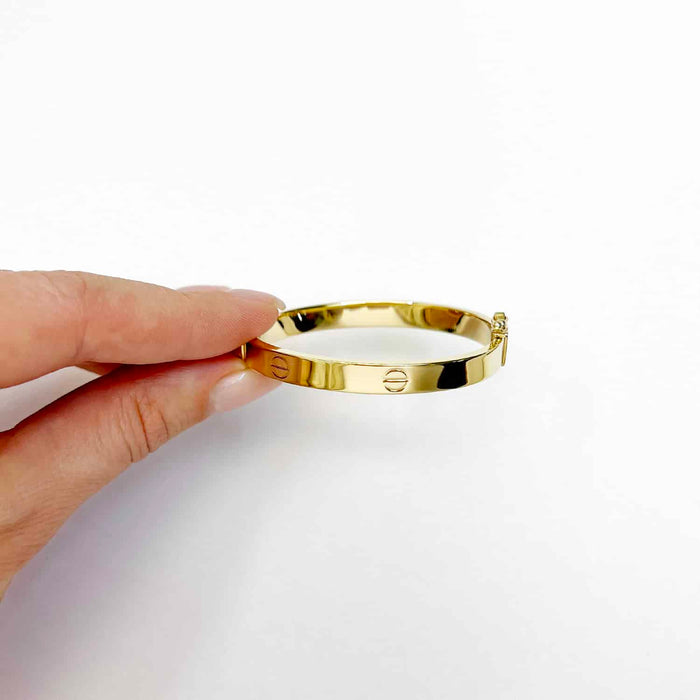 14K Yellow Gold 6mm Screw Pattern Bangle Bracelet (Hollow) 5.25" - WJD Exclusives