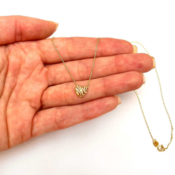 14K Yellow Gold Scribbles Heart 18" Necklace (Hollow) - WJD Exclusives