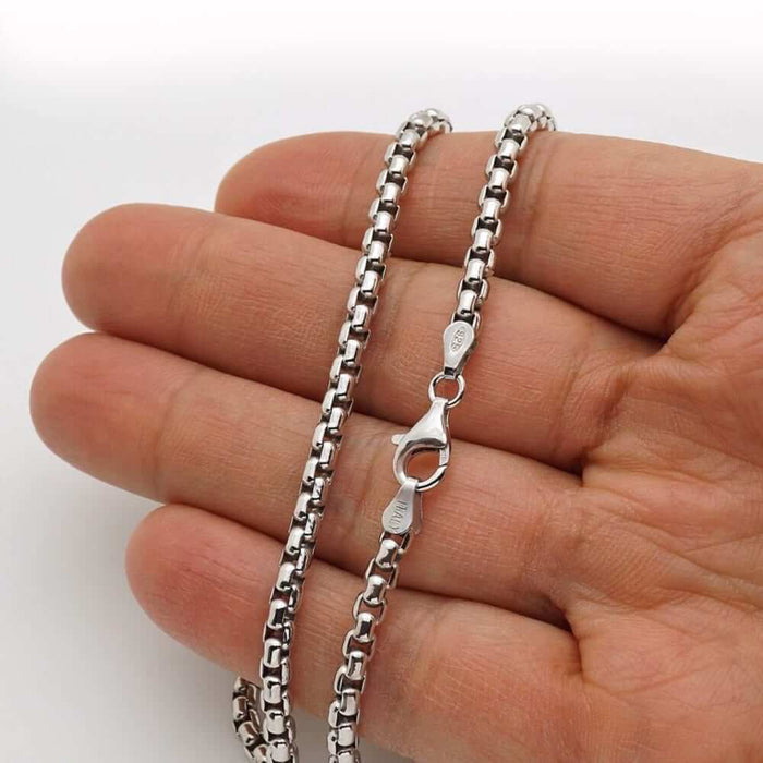 Sterling Silver Rhodium-Plated 4mm Round Box Chain (Solid Links) 18"-26"