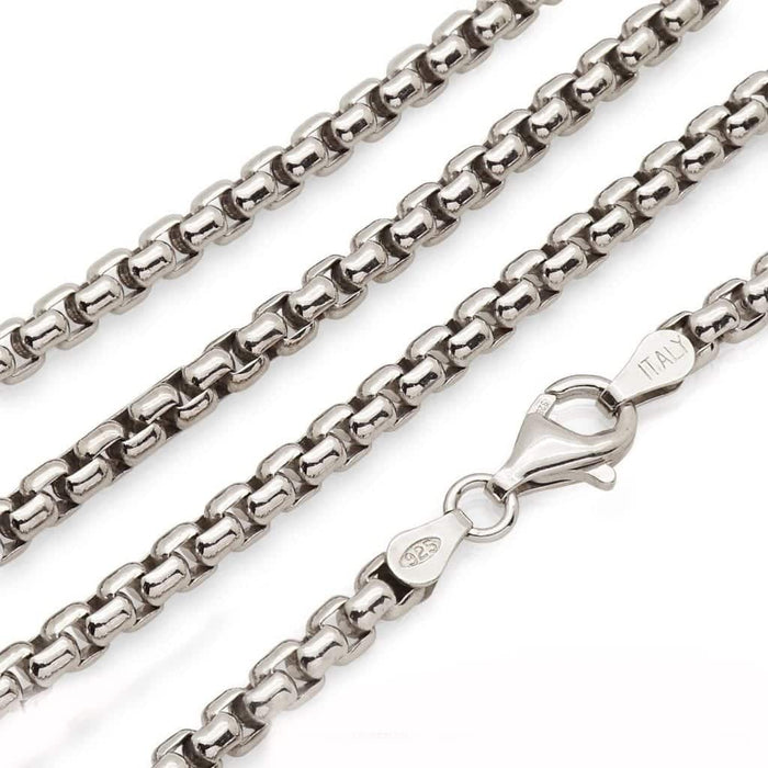 Sterling Silver Rhodium-Plated 4mm Round Box Chain (Solid Links) 18"-26"