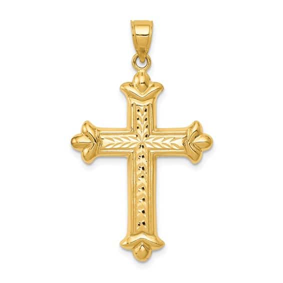 14K Gold Diamond - Cut Double Sided Reversible Cross Pendant 1.54" - WJD Exclusives