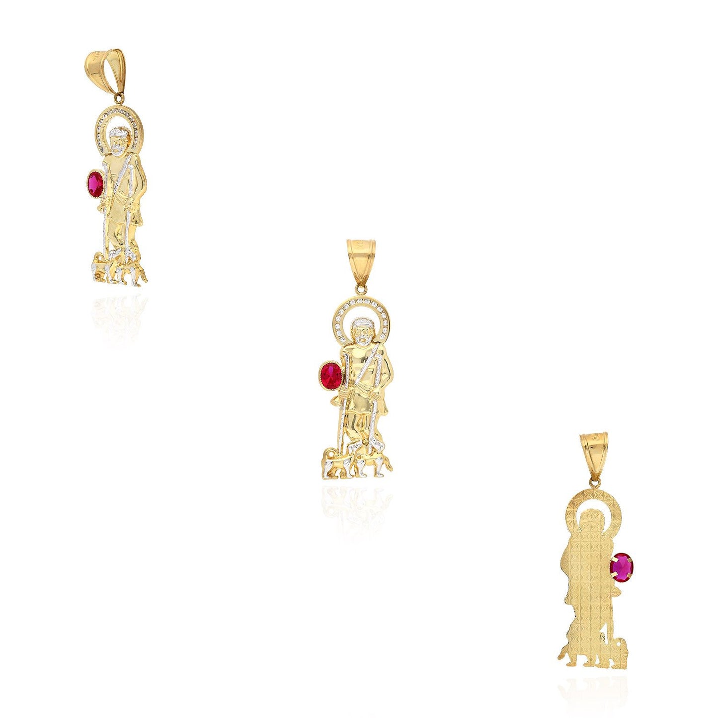 10K Yellow Gold White Zirconia And Red Ruby Saint Lazare Charm Pendant