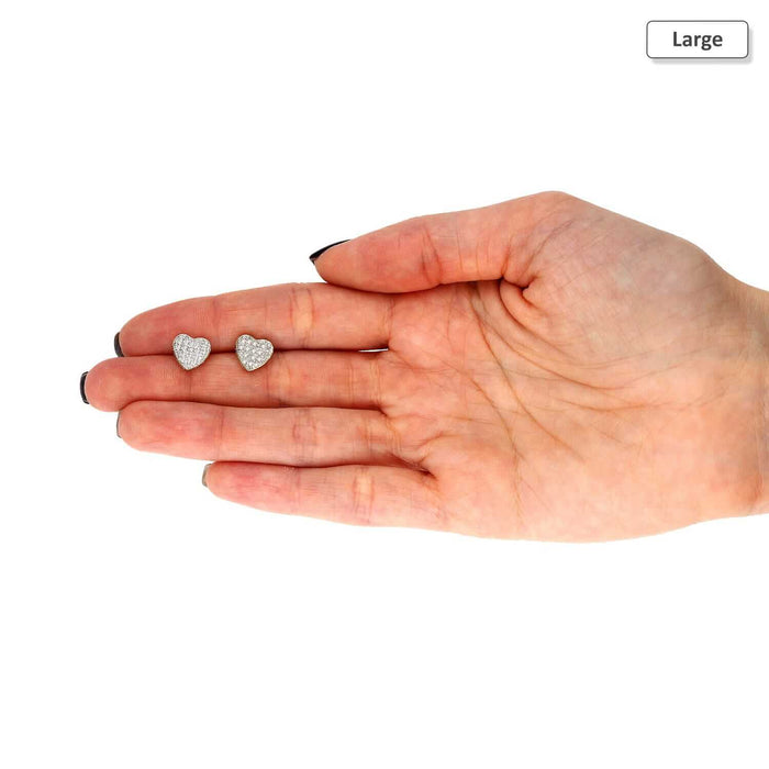 Natural Diamond 10k Yellow Gold Pave Heart Stud Earrings 6.5mm-9mm