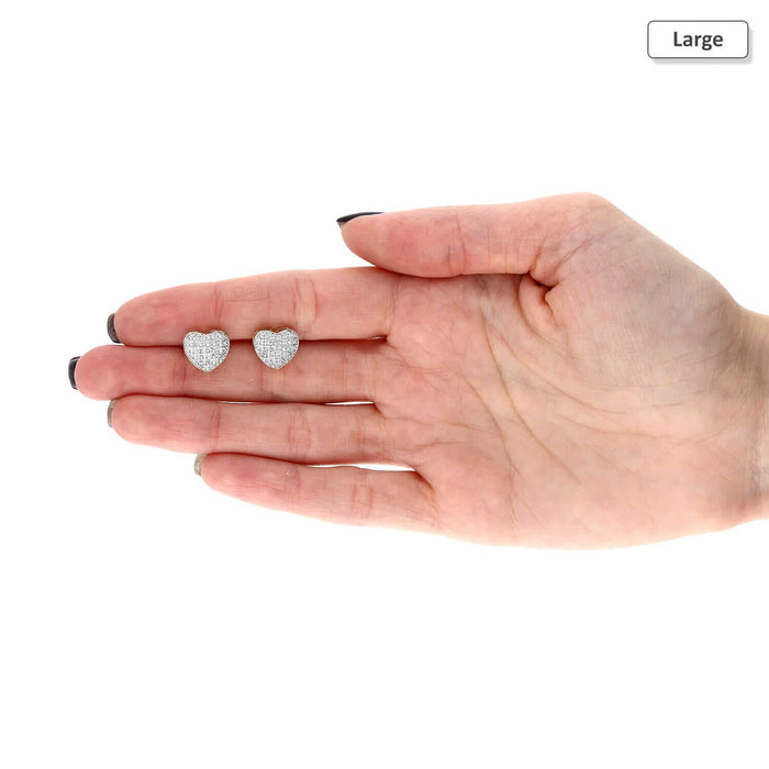 0.10Ct -0.35Ct Natural Diamond Pave Heart Stud Earrings 10k Yellow Gold