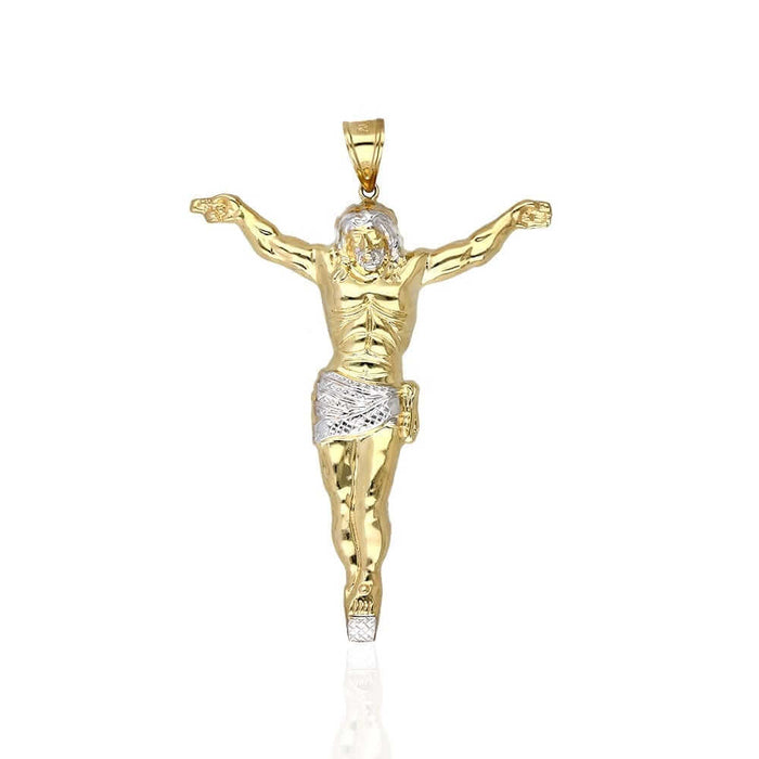 10K Gold Two-Tone Yellow White Gold Jesus Crucifix Pendant 1.57"-3.62"