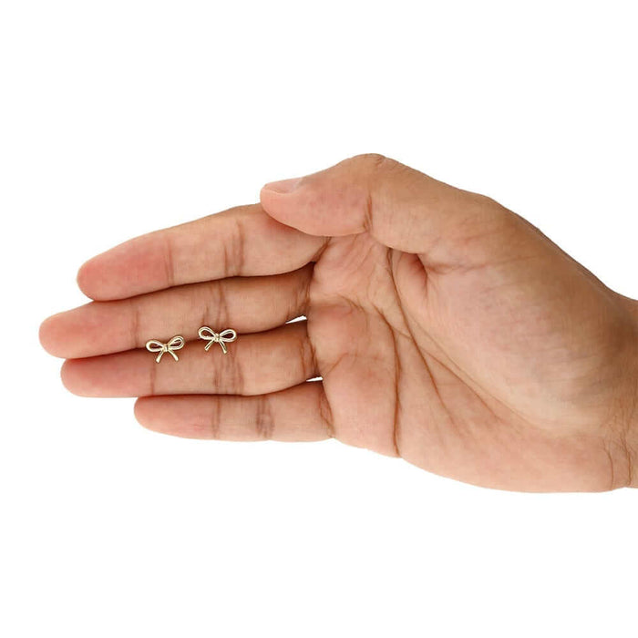 14k Yellow Gold Bow Tie Screw Back Stud Kid Earrings