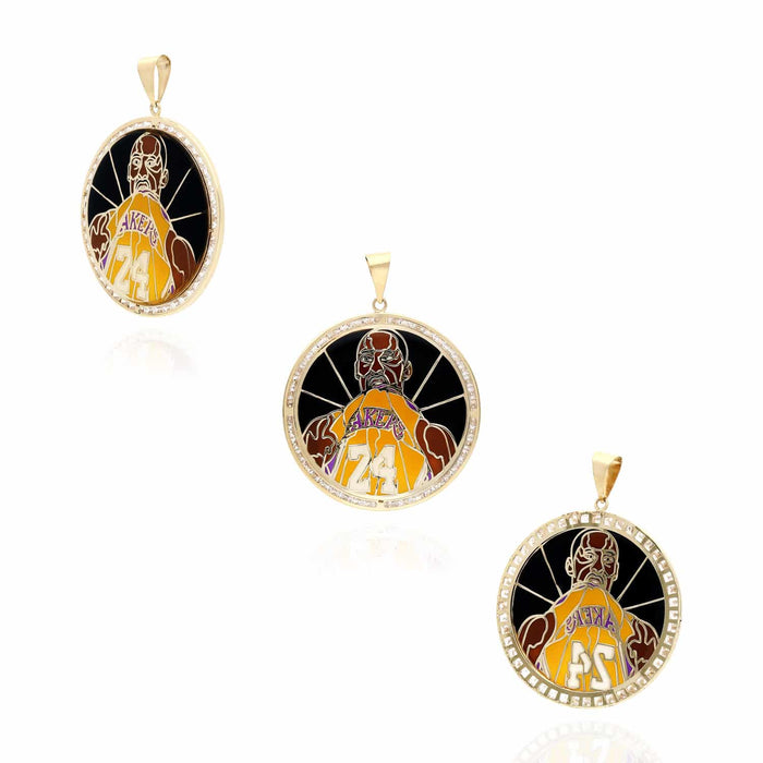 10K Yellow Gold CZ Basketball Lakers Kobe Bryant Medallion Pendant