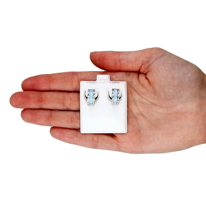 925 Sterling Silver Diamond-Cut Fire Opal Huggie Hoop Earrings 0.5"