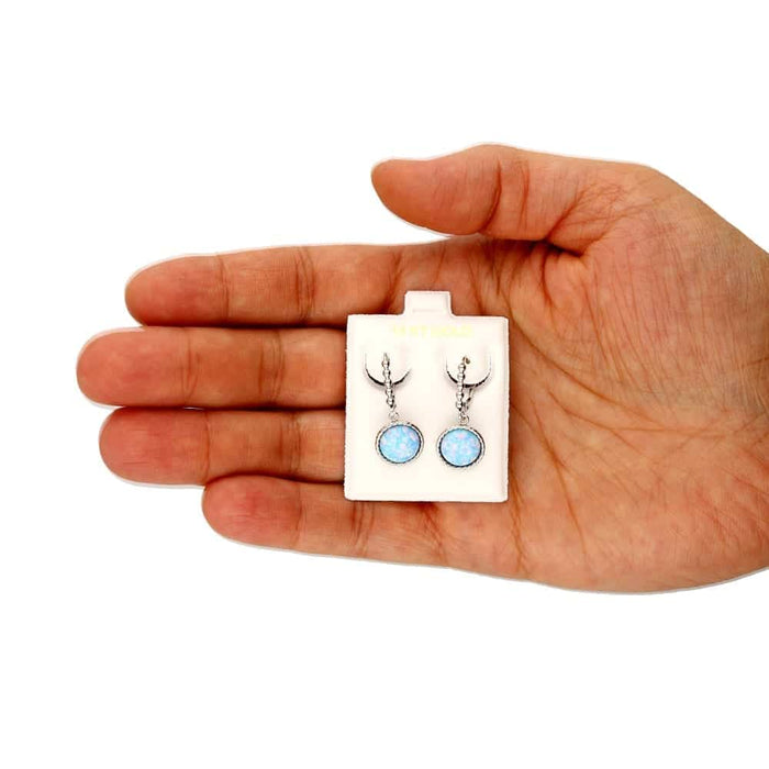 14K Gold Yellow, White Twisted Bezel Fire Opal Leverback Earrings 11.5mm