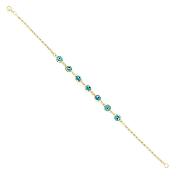 14K Yellow Gold Bezel Evil Eye Popcorn Bracelet 7"