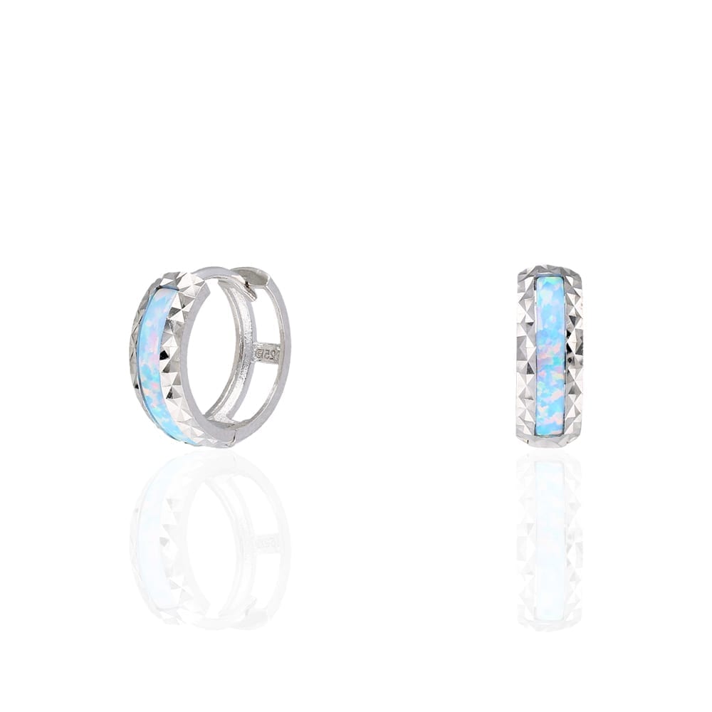 925 Sterling Silver Diamond Cut Fire Opal Huggie Hoop Earrings 0.55"