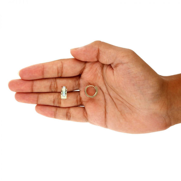 14k Yellow Gold Diamond-Cut Fire Opal Huggie Hoop Earrings 0.5"