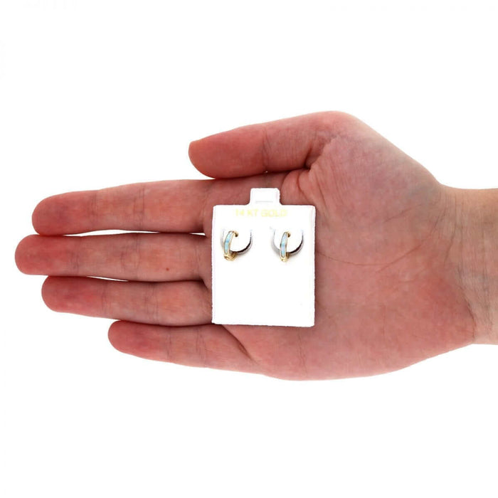 14k Yellow Gold Multicolor Fire Opal Huggie Hoop Earrings 0.4"