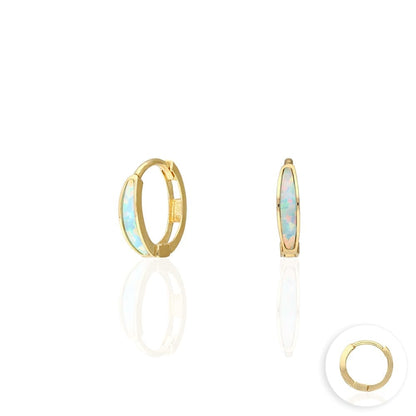 14k Yellow Gold Multicolor Fire Opal Huggie Hoop Earrings 0.4"