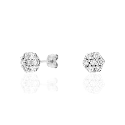 0.42Ct Round Lab-Grown Moissanite 14k White Gold Push Back Cluster Stud Earrings