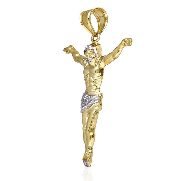 10K Gold Two-Tone Yellow White Gold Jesus Crucifix Pendant 1.57"-3.62"