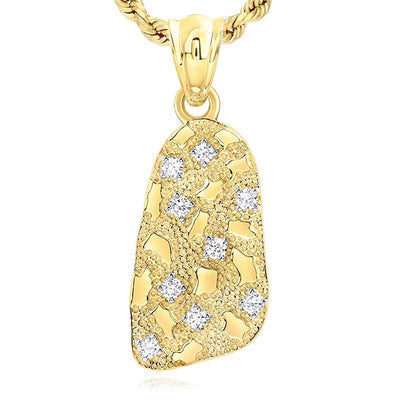 0.60CTW Natural Diamond 10K Yellow Gold Nugget Pendant 1.9" - WJD Exclusives