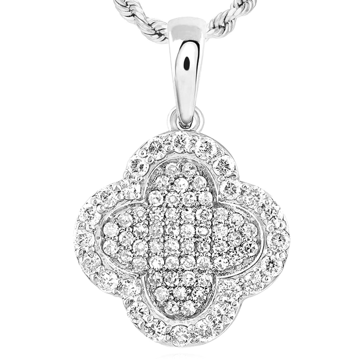 0.25CTW Real Diamond 10K Gold Yellow White Rose Cluster Clover Pendant 0.65”