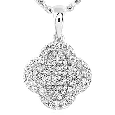 0.25CTW Natural Diamond 10K Gold Yellow White Rose Cluster Clover Pendant 0.65” - WJD Exclusives