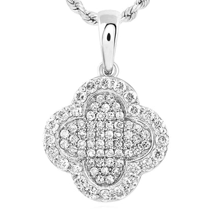 0.25CTW Real Diamond 10K Gold Yellow White Rose Cluster Clover Pendant 0.65”