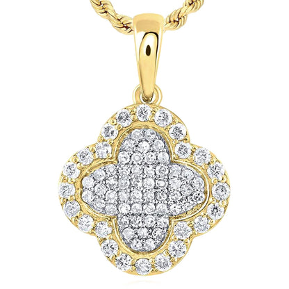 0.25CTW Real Diamond 10K Gold Yellow White Rose Cluster Clover Pendant 0.65”