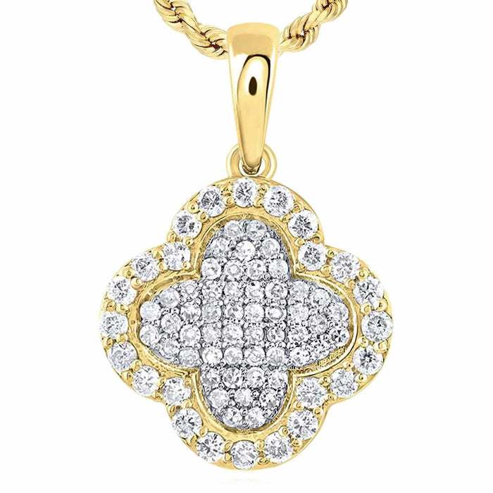 0.25CTW Natural Diamond 10K Gold Yellow White Rose Cluster Clover Pendant 0.65” - WJD Exclusives