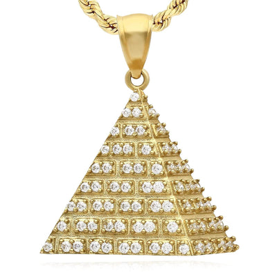 10K Yellow Gold CZ 3D Egyptian Pyramid Pendant 0.8" 1.1" - WJD Exclusives