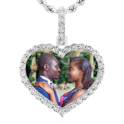 0.10CTW Natural Diamond 10K Gold White Rose Heart Memory Picture Pendant 1.2" - WJD Exclusives