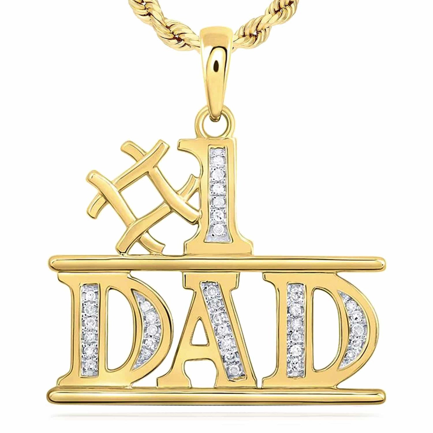 0.10CTW Real Diamond 10K Yellow Gold #1 DAD Pendant 1"